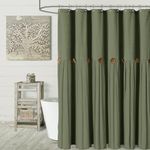 Awellife Farmhouse Shower Curtain for Bathroom Linen and Cotton Woven Fabric Country Rustic Style Shower Curtain Set (Green, 72" L x 72" W)