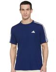 Adidas Men's Striped Regular Fit T-Shirt (IM5979_DRKBLU/White