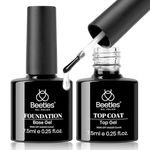 Beetles 2pcs 7.5ml No Wipe Gel Top Coat and Base Coat Set, Soak Off LED Clear Gel Base Top Gel Glossy Shine Finish Long Lasting Gel Polish Base and Top Coat Gel Lamp Nails Art DIY Home