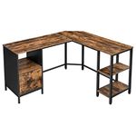 VASAGLE Corner Desk, L-Shaped Computer Desk, Office Desk with Cupboard and Hanging File Cabinet, 2 Shelves, Home Office, Space-Saving, Easy Assembly, Industrial Design, Rustic Brown and Black LWD75X