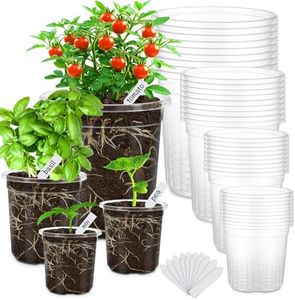 WandaQueen 36 Packs 6.5/5/4/3.5 Inch Reinforced Clear Nursery Pots with Drainage Hole, Variety Pack High Transparency Plastic Seedling Plant Pot with 20 Labels