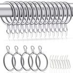 Hommakr 50 Pack 38mm Large Curtain Rings and Hooks – Bigger Curtain Rings Metal with Plastic Hooks for Window Rods, Decorative Drapery – Durable & Rustproof Curtain Pole Rings 50 sets - Silver