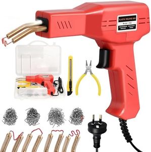 Electric Plastic Welding Tool Kit with 400 Staples - Plastic Welding Kit, Hot Stapler Kit, Plastic Welder Gun Kit, Car Bumper Repair Kit, Plastic Repair Kit, Portable Toolbox - Red