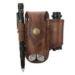 TOURBON Multitool Leather Sheath EDC Pocket Organizer Belt Pouch for Flashlight Pen Knife Holster