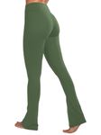 Sunzel Butterflycra High Waist Mini Flared Leggings for Women, Tummy Control Casual Flare Yoga Pants for Yoga Workout Gym 32" Bronze Green Medium