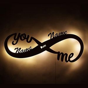 Infinity Wall Art - Personalized LED Wooden Decor, Couples Names Sign, Infinity Sign for Bedroom or Valentine's Day, Wedding, Infinity Sign with Love Theme, Above Bed Wall Decor