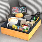 Couch Cup Holder Tray - Couch Organizer Caddy, Silicone Beach Caddy with Cup Holder, Sofa and Bed Drink Holder and Couch Tray Table for Snacks Beverage Remote (Black)