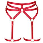 PETMHS Women's Punk Leg Waist Harness Garter Belts Stockings Strap Body Cage Frame Lingerie Harajuku Gothic Halloween Dance Club Party Rave Wear (Red)