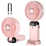 Rafada Handheld Fan, Mini Portable Fan USB Rechargeable, Small Pocket Fan 5 Speeds with Lanyard and Base, Built-in 4200mAh Battery USB Desk Fan Foldable for Office, Outdoor, Home, School (Pink)