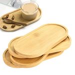 BUENTYA 4 Pcs Bamboo Tray,Oval Wooden Trays Small Round Bamboo Tray Wood Serving Plate Solid Bamboo Tea Serving Tray Cup Coaster Flower Plant Succulent Tray for Coaster, Tea, Coffee, Cake,Succulent