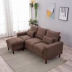 Panana 3 Seater Sofa with Footstool Fabric L Shaped Sofa Corner Sofa Couch Lounge Sofa Left or Right Chaise Settee for Living Room Home Office, Brown