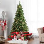 Olsen & Smith 7ft Large Christmas Tree - Artificial Indoor Pre Lit Xmas Christmas Tree with 450 Warm White LED Lights Built In & Snowflake Ornaments 7 Foot 1150 Branch Tips