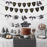 JeVenis 2 PCS Dragon Cake Decoration Dragon Birthday Banner Dragon Birthday Party Decoration Dragon Birthday Supplies Dragon Party Picks Fantasy Party