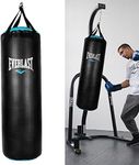 Everlast Everstrike Nevatear™ Heavy Bag, Premium Synthetic Leather, Reinforced Webbing, Superior Heavy Bag Construction Increases Durability & functionality. (Black/Blue 80lb)