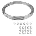 Eowpower 1/8 inch Stainless Steel 316 Aircraft Cable Wire Rope Marine Grade, 100 FT Length 7 x 7 Strand Core with 20 Pieces Aluminum Sleeves and 6 Pieces Thimbles