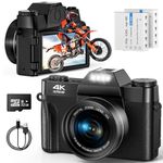 4K Digital Camera - 56MP UHD Autofocus Vlogging Camera for Photography - 4k Compact Cameras for YouTube with 3'' 180° Flip Screen, 16X Zoom, 32GB SD Card, 2 Batteries for Beginners Teens Boys Girls