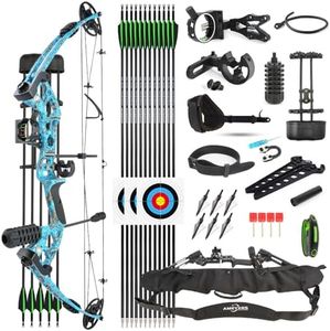 Archery Compound Bow Kit 30-55lbs Adjustable Adult Hunting Compound Bow and Arrows Set with All Accessories for Outdoor Shooting Right/Left Hand Avaliable (Left Hand, Blue)