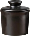 Stoneware Butter Crock with Lid, Ceramic Butter Dish with Water Line, Countertop Butter Keeper, Butter Holder for Countertop, Black