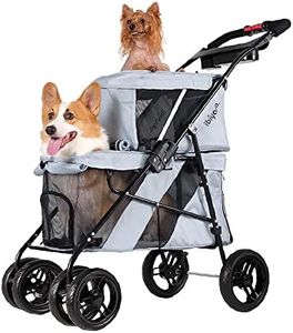 ibiyaya 4 Wheel Double Pet Stroller for Dogs and Cats, Great for Twin or Multiple pet Travel (Silver Grey)