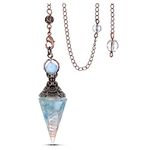 Jovivi Natural Aquamarine Healing Crystal Pendulums for Dowsing Divination 6 Facted Hexagonal Pointed Cone Resin Chip Stones Reiki Wicca Spritual Gemstone Chakra Energy Pendant with Chain