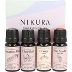 Nikura Winter Essential Oil Gift Set - 4 x 10ml | Essential Oils for Diffusers for Home, Aromatherapy, Clean Home, Toothache | Cinnamon, Clove, Sweet Orange, Pine Needle | UK Made