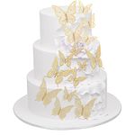 36 Pack Gold Glitter 3D Butterfly Cupcake Toppers Hollow Butterfly Cake Decorations for Birthday Wedding Fairy Party Butterfly Wall Sticker Decal for Background Wall Decoration