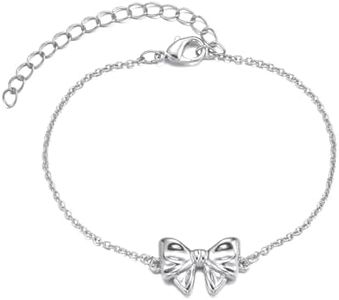 Ascona Silver Bow Bracelet for Women, Adjustable Dainty Bow Pendant Bracelet Ribbon Jewelry