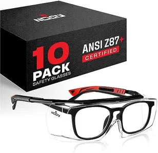 NoCry Safety Glasses That Fit Over Your Prescription Eyewear. Clear Anti-Scratch Wraparound Lenses, UV400 Protection, ANSI Z87 & OSHA Certified. Use in the Lab, Travelling, Black & Red (10-pack)