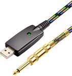 XIMIZU USB Guitar Cable,USB Interface 6.35mm 1/4 inch Gold-Plated TS Mono Plug Recording Cable Compatible with Windows Mac for Guitar,Bass and More (Green Nylon Braid 01)