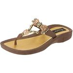 Grandco Women's 25542e Expression Beaded Waterproof Molded Sole Beach Thong Sandals Platform, Brown, 7