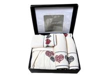 SENSES by Riba 5 Pcs Embroidery Valentine Luxury Gift Set for Women, Men, Wife, Husband, Girlfriend, Boyfriend - 1pc Bath Robe, 2pc Embroidery Towel Set, 2pc Embroidery Hand Towel Combo Set