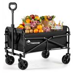 Collapsible Folding Wagon, Heavy Duty Utility Beach Wagon Cart for Sand with Big Wheels, Adjustable Handle&Drink Holders for Shopping, Camping,Garden and Outdoor (Black-Small)