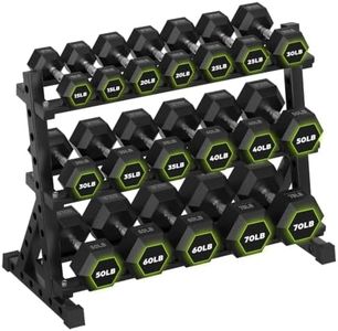 HANDBODE 690lb Hex Dumbbell Set with Heavy Duty Storage Rack, Rubber Coated Fixed Weights 15–70 lb, Non-Roll Hexagon Shape for Stability, Home Gym Strength Training Equipment