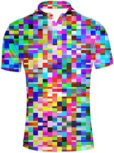 HUGS IDEA Rainbow Patchwork Mens Polos Shirt Slim Fit Short Sleeves Summer Athletic T-Shirts Collared Golf Shirt Tee Tops