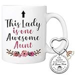 caicainiu Aunt Gift Coffee Mug for Woman, Funny Novelty Ceramic Coffee Mug and Keyring Keychain for Auntie from Niece Nephew Family, Birthday, Christmas, Thanksgiving Tea Cups Gift for Aunt