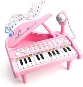 Jenilily Pink Piano Toys for 1 2 3 Year Old Girls First Birthday Gifts Toddler Piano Music Toy Instruments with 24 Keys and Microphone