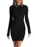 BONITEE Bodycon Dresses for Women Fall Black Long Sleeve Midi Dresses Casual Mini Short Dresses Sexy Night Out Dress 2024 Winter