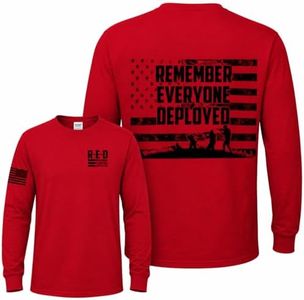 RED Friday US Military Shirt Remember Everyone Deployed Flag Sleeve Print American Pride Mens Long Sleeve Shirt, Red, 3X-Large
