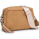 Roulens Small Crossbody Bag with 3 Zip Compartments,Vegan Leather Phone Bag for Women,Shoulder Bag with Adjustable and Removable Wide Strap