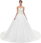 Likedpage Women's Sweetheart Tulle A-line Wedding Dresses for Bride with Train, Ivory, 10