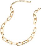 LANE WOODS Chunky Chain Link Necklace for Women 14K Gold Plated Paperclip Link Choker (15" Chain