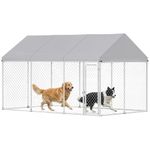 PawHut Large Dog Kennel, 13.1' x 7.5' x 7.8' Walk-in Heavy-Duty Galvanized Steel Dog Run Chain Link w/Safety Latch, Waterproof UV-Resistant Cover for Backyard Farm