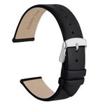 WOCCI 18mm Watch Strap with Silver Buckle, Elegant Genuine Leather Replacement Band for Men or Women (Black)