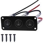 RUNCCI-YUN 12V -24V Round Switch Panel,3 Gang Car Rocker Toggle Switches Panel,ON/OFF 12V Switch Push Button Switches for Auto Automotive Lights Boat Yacht Trailer Caravan Camper Bus Tractor Truck