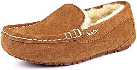 DREAM PAIRS Women's Fuzzy House Slippers Cozy Faux Fur Micro Suede Moccasins Slip on Loafer Shoes for Indoor and Outdoor,Size 5,Chesnut,AUZY-01