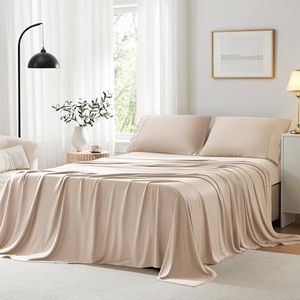 ACCURATEX Cooling Sheets King Size - Viscose Made from Bamboo, Luxury Hotel Silky Sheet Set for King Size Bed, Super Soft Breathable Bedding Sheets up to 16 inches Deep Pockect,Sandy