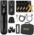 Ambition Soldier Wireless Tattoo Machine Kit Complete Rotary Coreless Motor Tattoo Pen Kit with Extra 1950mAh Battery 80pcs Glory Mixed Size Cartridge Needles Supply for Tattoo Artist (Polish Black)