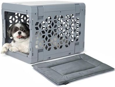 KindTail PAWD Collapsible Puppy and Dog Crate + Washable Bed - Stylish Pet Kennel with Comfortable Pad - Safe Indoor Set - Lightweight, Compact & Portable for Travel - Small Grey