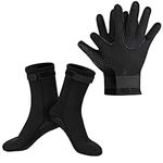 SUPERFA 3mm Neoprene Gloves and Socks, Diving Wetsuit Gloves and Socks, Flexible Thermal with Adjustable Waist Strap, For Snorkeling, Scuba Diving, Surfing, Kayaking Rafting.