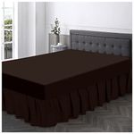 Non Iron Valance Sheet Double- Polycotton Fabric Frilly Bedding Sheets-Hotel Quality Elasticated Bed Skirt- Chocolate